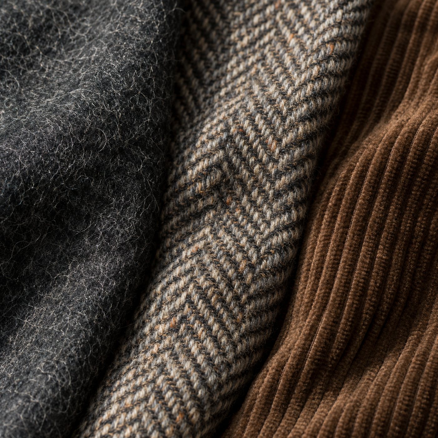 Foto — Nahaufnahme von Wolle, Tweed und Cord im Streiflicht · 1400 × 1400